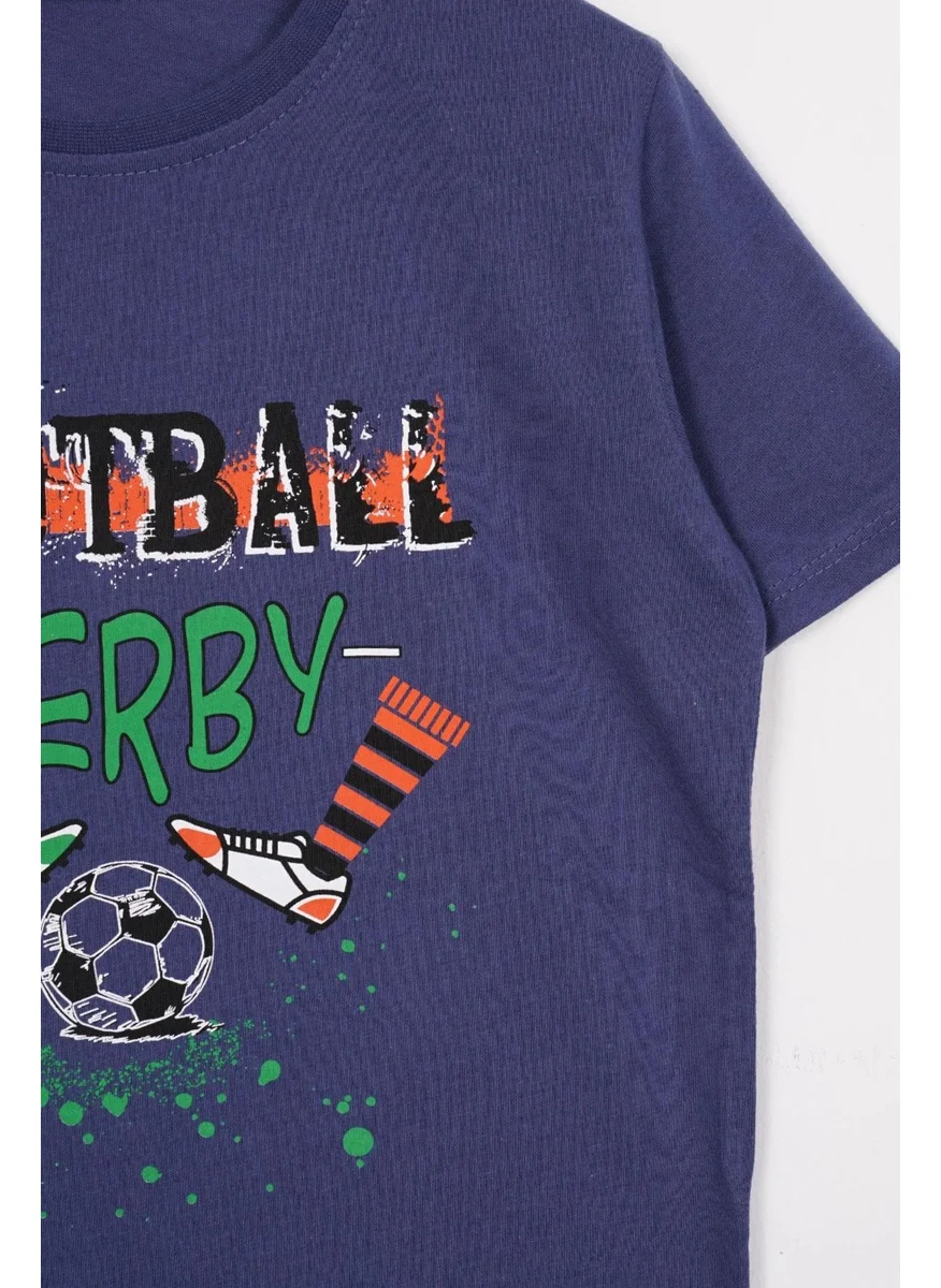 Zepkids Crew Neck Short Sleeve Football Printed Indigo Color Boy T-shirt