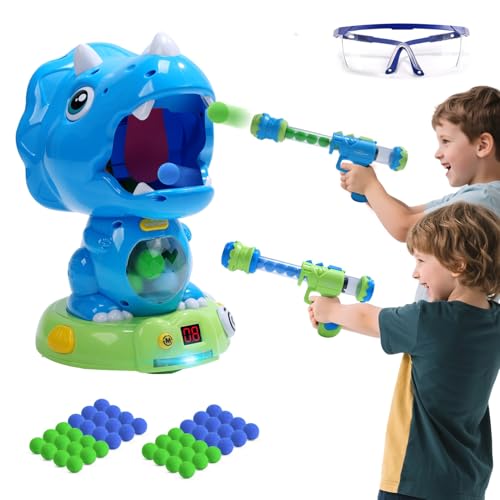 EagleStone Moveable Dinosaur Shooting Toys Triceratops ActionKids Shooting Games with LCD Score RecordLED Enhancing HandEye Coordination Toys for Boys and Girls - Image 1