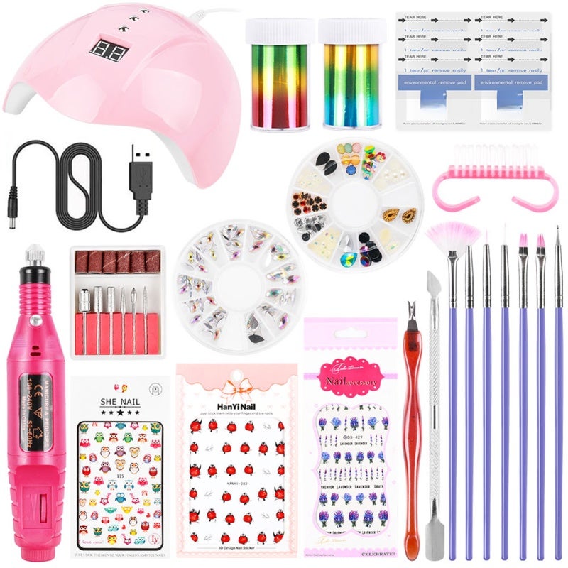 Manicure Tools Set 1 Set: 3-Time-Setting Nail Lamp For Quick Polish Drying - Multi-Functional USB Nail Drill Machine With 6 Drill Heads For Salon Home DIY - Image 1