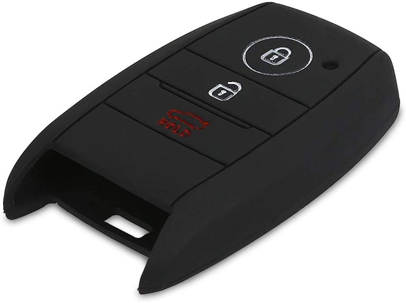 JVCV® Silicone Key Cover Compatible with Kia Seltos Sonet Carens 3 Button Smart Key - Rally Stripe - Stylish Durable Protector (Black Red) - Image 5
