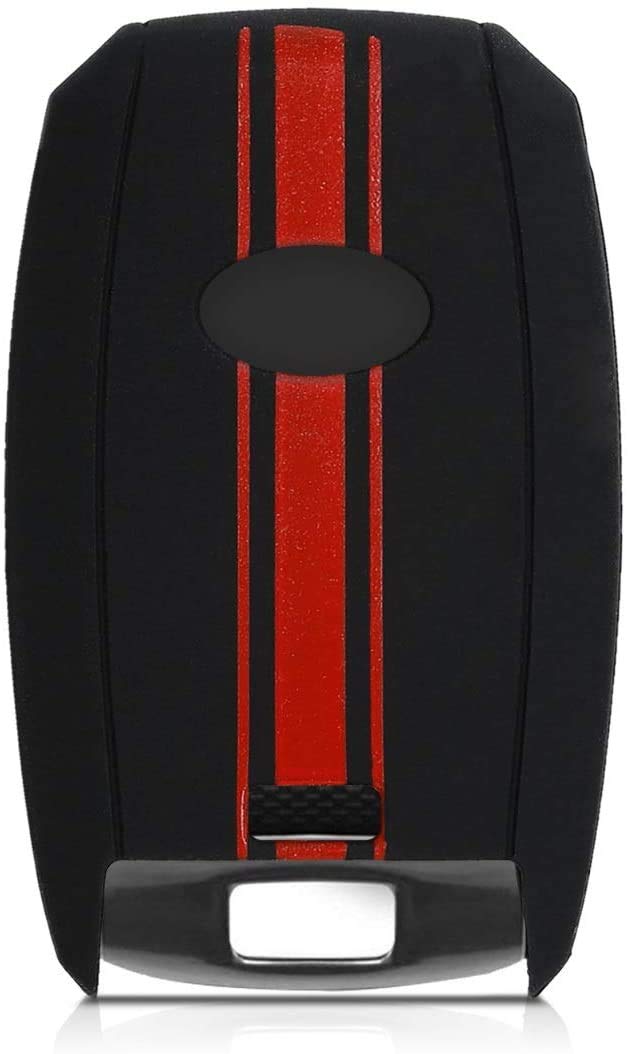 JVCV® Silicone Key Cover Compatible with Kia Seltos Sonet Carens 3 Button Smart Key - Rally Stripe - Stylish Durable Protector (Black Red) - Image 4