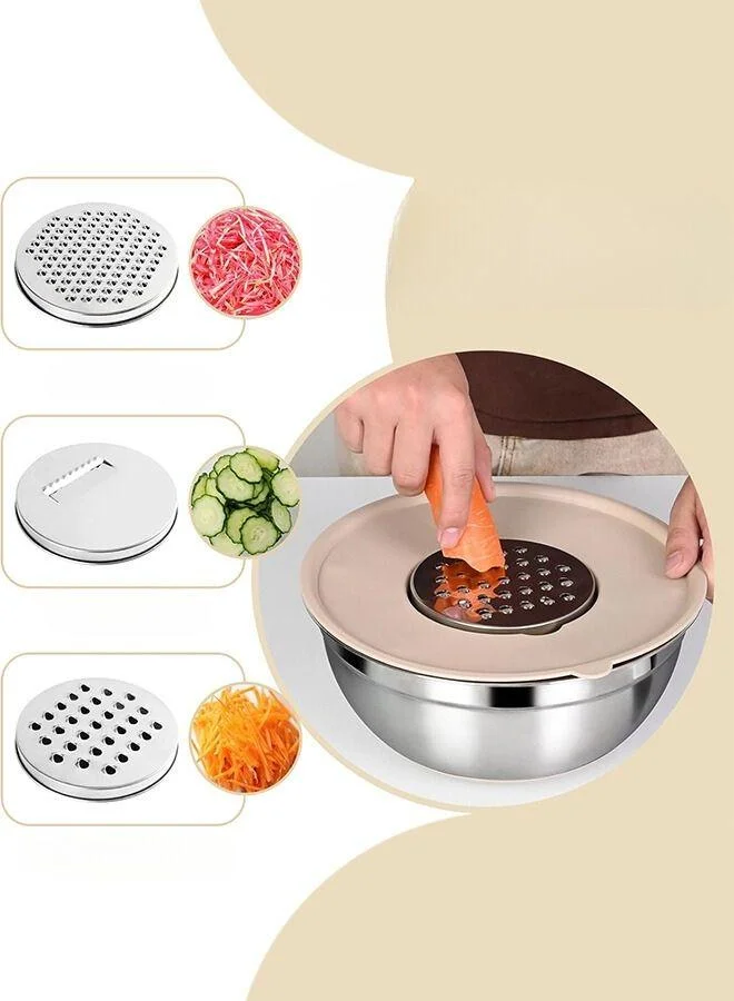 Casa Quesera 17-Piece -Stainless Steel Non slip Mixing Bowl Set with Airtight Lids & Graters+ Kitchen Gadgets for Mixing & Serving- BEIGE