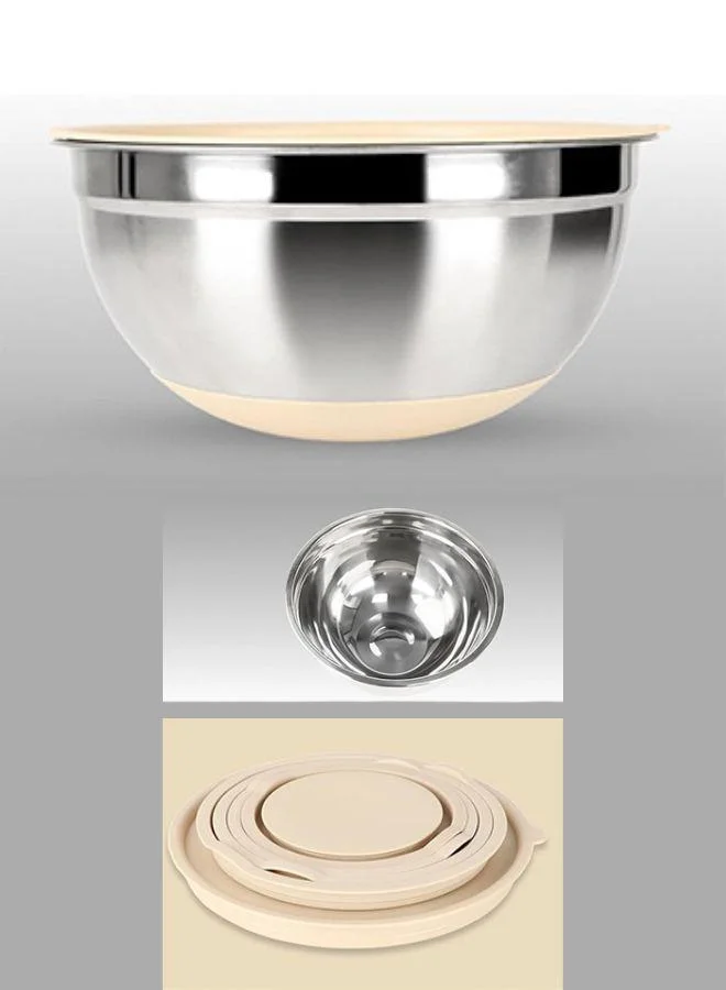 Casa Quesera 17-Piece -Stainless Steel Non slip Mixing Bowl Set with Airtight Lids & Graters+ Kitchen Gadgets for Mixing & Serving- BEIGE