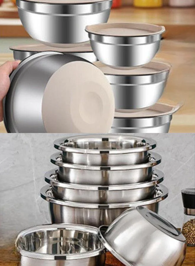 Casa Quesera 17-Piece -Stainless Steel Non slip Mixing Bowl Set with Airtight Lids & Graters+ Kitchen Gadgets for Mixing & Serving- BEIGE