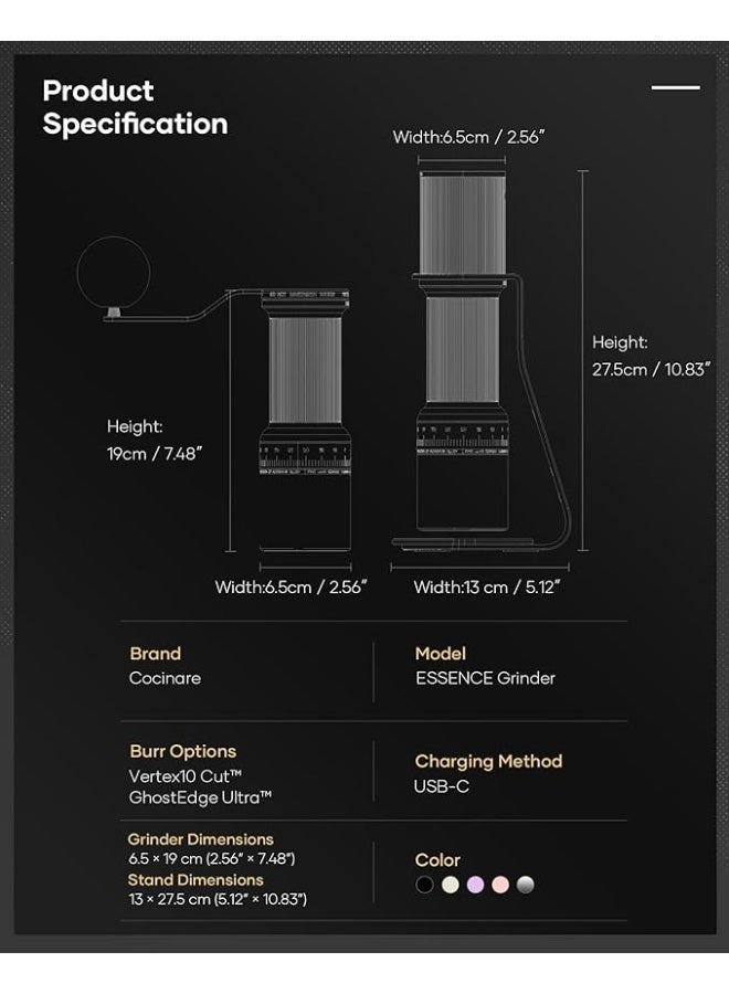 الكوكيناري مطحنة قهوة Cocinare ESSENCE DUO B38 Ultra 2 في 1 – تعمل يدويًا أو كهربائيًا لاسلكيًا، شفرات احترافية لطحن دقيق، إعدادات متعددة للطحن، مثالية للإسبريسو والقهوة المقطّرة - Image 4