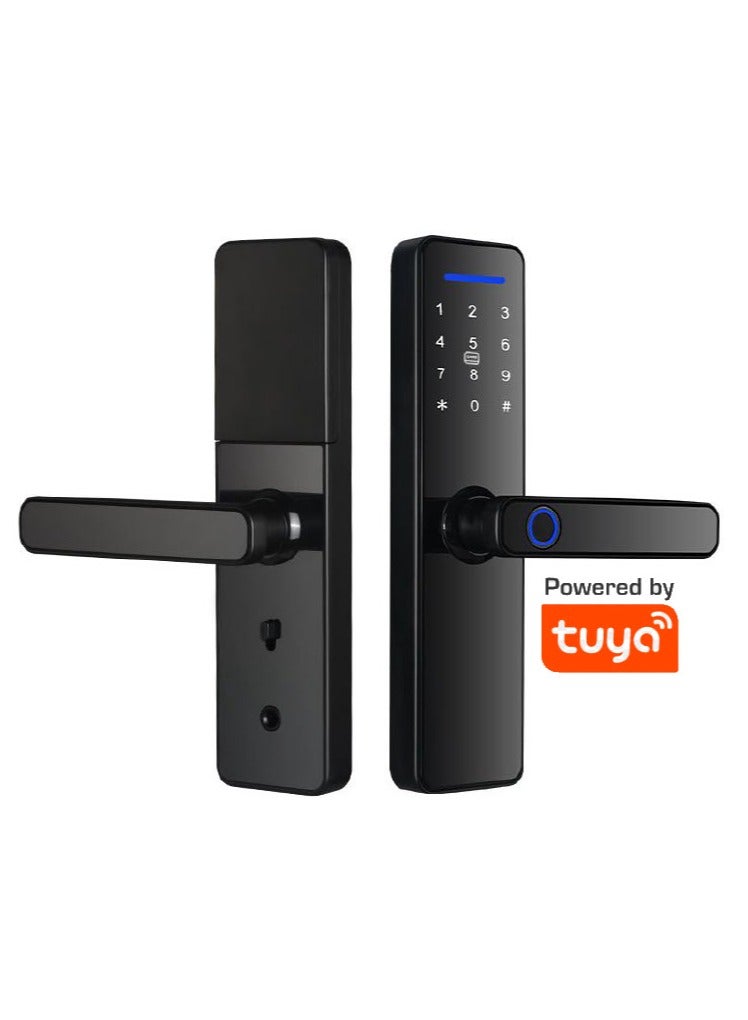 Smart Door Lock with Fingerprint+Password+Card+Key+App features, Aluminum Body, Tempered Glass, 4585 Mortise  - Image 1