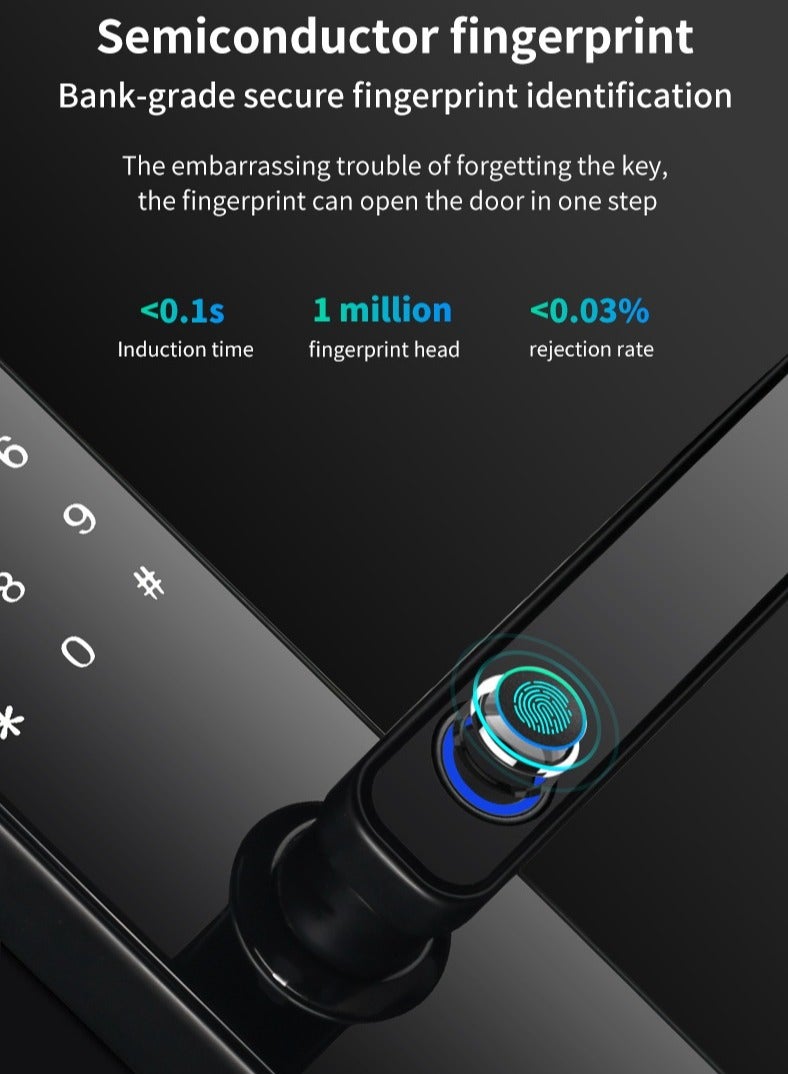 Smart Door Lock with Fingerprint+Password+Card+Key+App features, Aluminum Body, Tempered Glass, 4585 Mortise  - Image 2