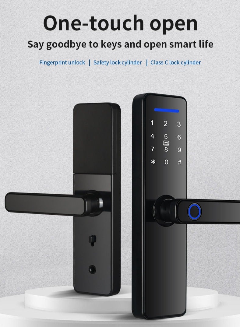 Smart Door Lock with Fingerprint+Password+Card+Key+App features, Aluminum Body, Tempered Glass, 4585 Mortise  - Image 3