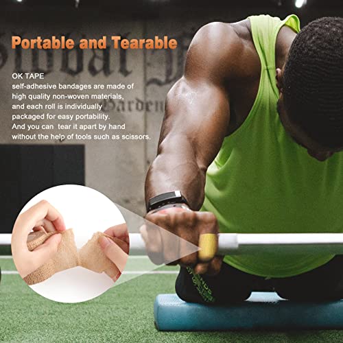 OK TAPE Self Adherent Cohesive Bandages Wrap 12Packs, 2 Inches X 5 Yards, Non-Woven Self Adhesive Athletic Sports wrap Tape, Vet Wrap Bandages Tape, for Thumb Finger Wrist Ankle (Beige) - Image 4