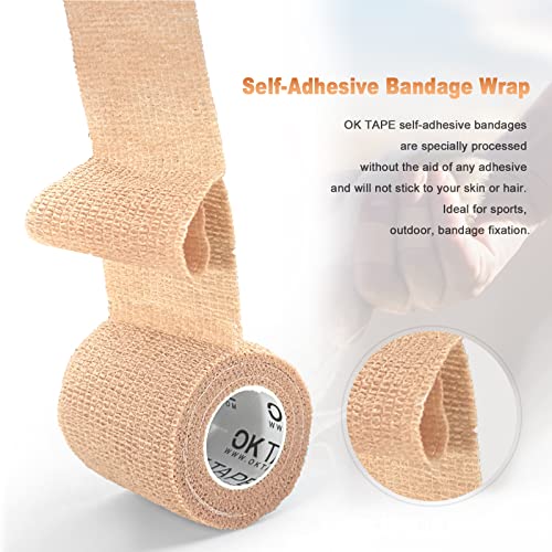 OK TAPE Self Adherent Cohesive Bandages Wrap 12Packs, 2 Inches X 5 Yards, Non-Woven Self Adhesive Athletic Sports wrap Tape, Vet Wrap Bandages Tape, for Thumb Finger Wrist Ankle (Beige) - Image 3