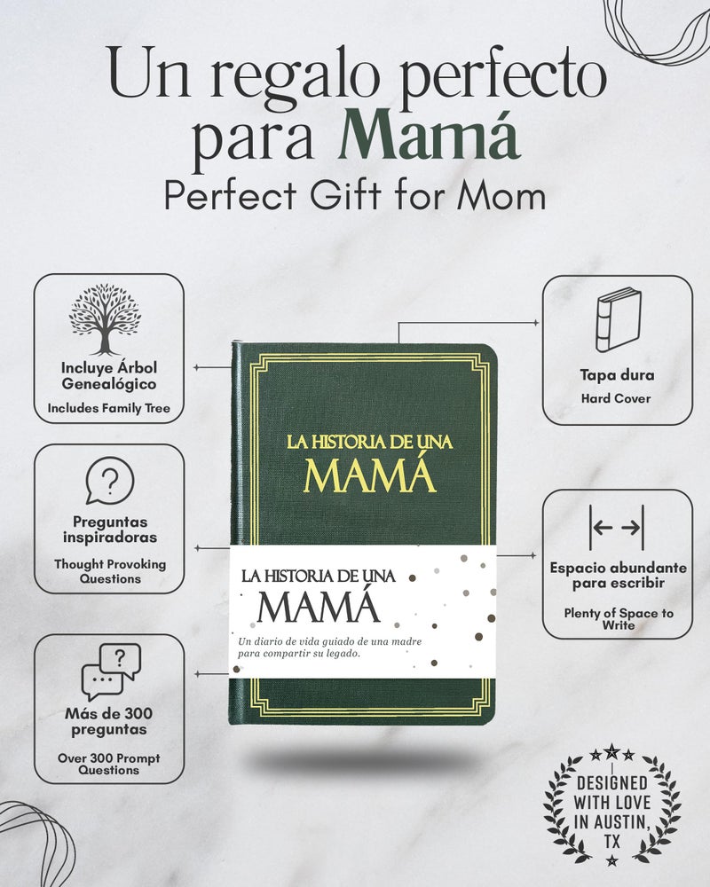Coco & Lan Mamá, comparte tu historia conmigo (Tapa dura): 250+ Preguntas, Libro de recuerdos y memorias, Regalo personalizado para Mamá, Día de la Madre, Cumpleaños, Aniversario y Navidad. (Edición en español) - Image 2