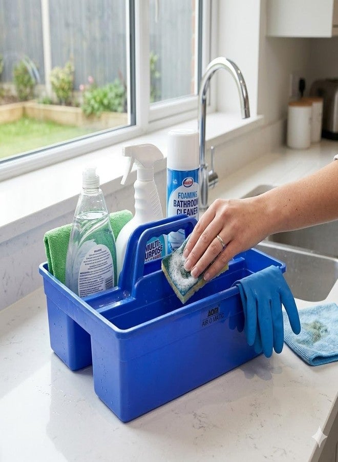 PUFFIN Plastic Handy Caddy Bucket, Blue, Small, Multipurpose for Cleaning, Gardening, Crafting, Kitchen, Office, and Car Use - Image 4