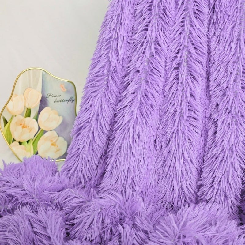 MYRU Plush Super Soft Blanket Bedding Sofa Cover Furry Fuzzy Fur Warm Throw Qulit Cozy Couch Blanket for Winter (51"x63", Purple) - Image 3