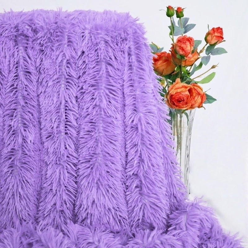 MYRU Plush Super Soft Blanket Bedding Sofa Cover Furry Fuzzy Fur Warm Throw Qulit Cozy Couch Blanket for Winter (51"x63", Purple) - Image 4