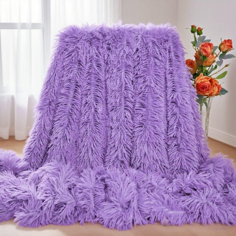 MYRU Plush Super Soft Blanket Bedding Sofa Cover Furry Fuzzy Fur Warm Throw Qulit Cozy Couch Blanket for Winter (51"x63", Purple) - Image 1