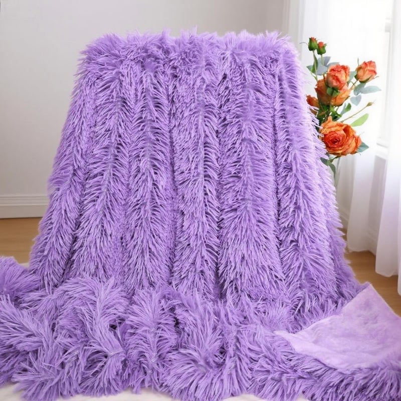 MYRU Plush Super Soft Blanket Bedding Sofa Cover Furry Fuzzy Fur Warm Throw Qulit Cozy Couch Blanket for Winter (51"x63", Purple) - Image 2