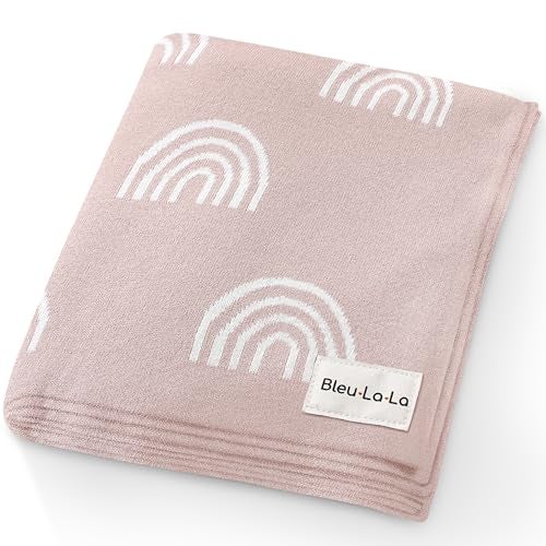 Bleu La La Knit Baby Swaddle Blanket for Girls  100 Cotton Buttery Soft Cozy Receiving Swaddle Crib Stroller Blanket for Shower Gift Registry for Newborns Infants Toddlers Rainbow  Pink
