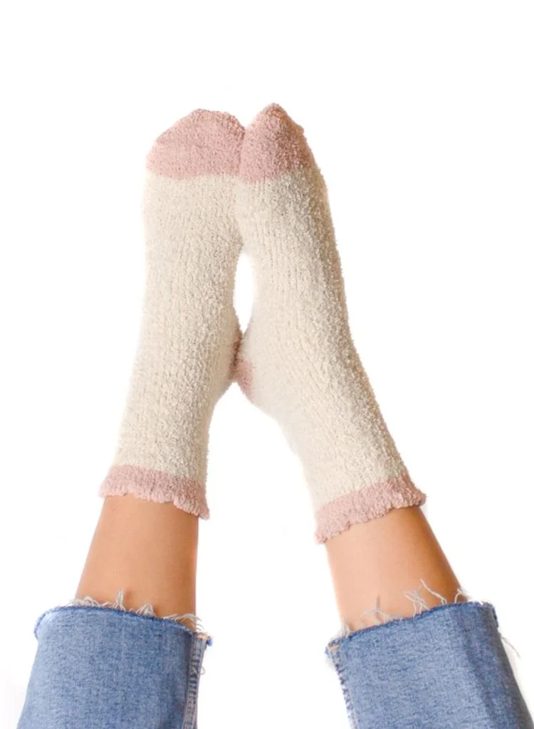 Prickly Pear Double Peach Cozy Slipper Socks, Womens, One Size Fits Most