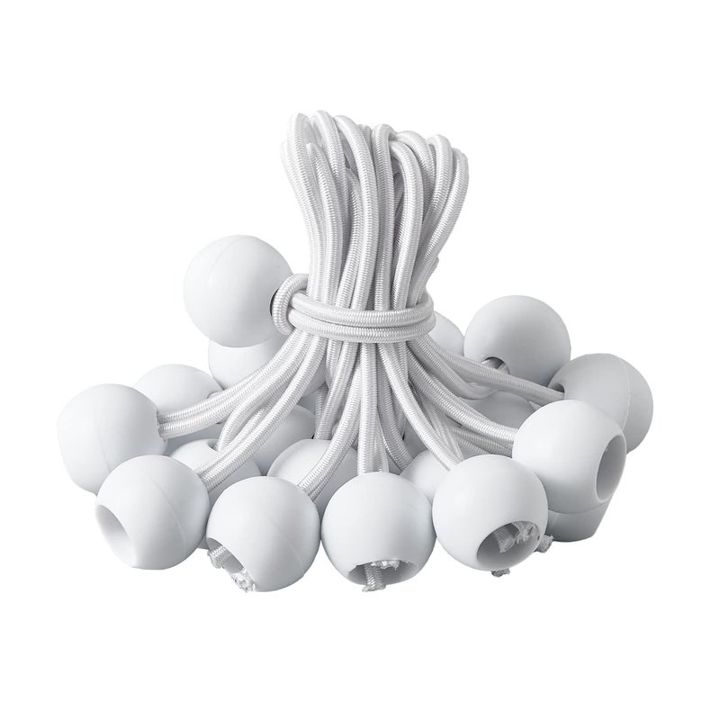 16 Pack Bungee Balls Cords White Ball Bungee Heavy Duty Heavyweight 4 in Tarp Bungee Cords Weather Resistant Tie Down Strap Diameter 4mm for Canopy Tarp Camping Straps Tent Poles and Wires