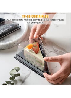 Cake Slice Containers Plastic Disposable, Cheesecake Boxes, Pie Container with Lid for Individual Slices of Cakes, Disposable Triangular Pie Box, Reusable, Complimentary Stickers (100 Pack)