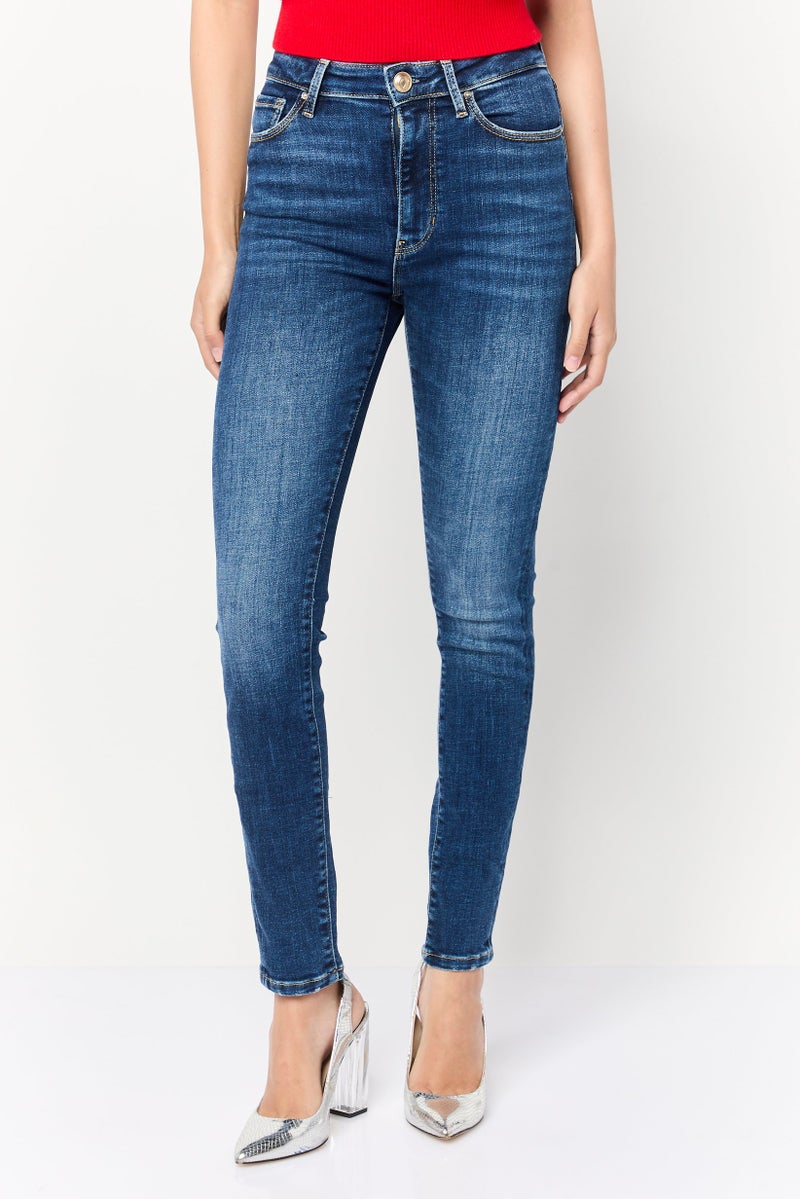 GUESS Women Skinny Fit Washed Stretchable Denim Jeans, Blue - Image 1