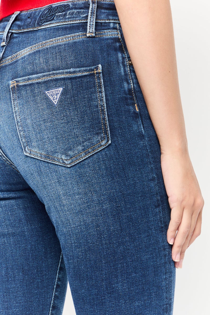 GUESS Women Skinny Fit Washed Stretchable Denim Jeans, Blue - Image 2