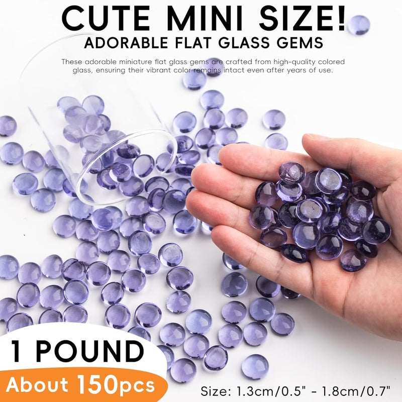 Meschett 1 LB Purple Glass Marbles, Mini Flat Glass Beads~150 PCS for Vase Fillers, Floral Bottom Mancala Gems Pebbles Fish Tank Rocks for Table Aquarium,Home Decor Art Craft Supplies(0.5"~0.7") - Image 2