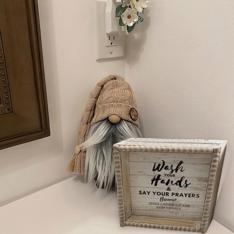 ZLFart Boho Farmhouse Wooden Framed Bathroom Decor Signs, Funny Restroom Decorative Plaque Small Cute, Toilet Rules Shelf Decoration (Wash Your Hands) - Image 2