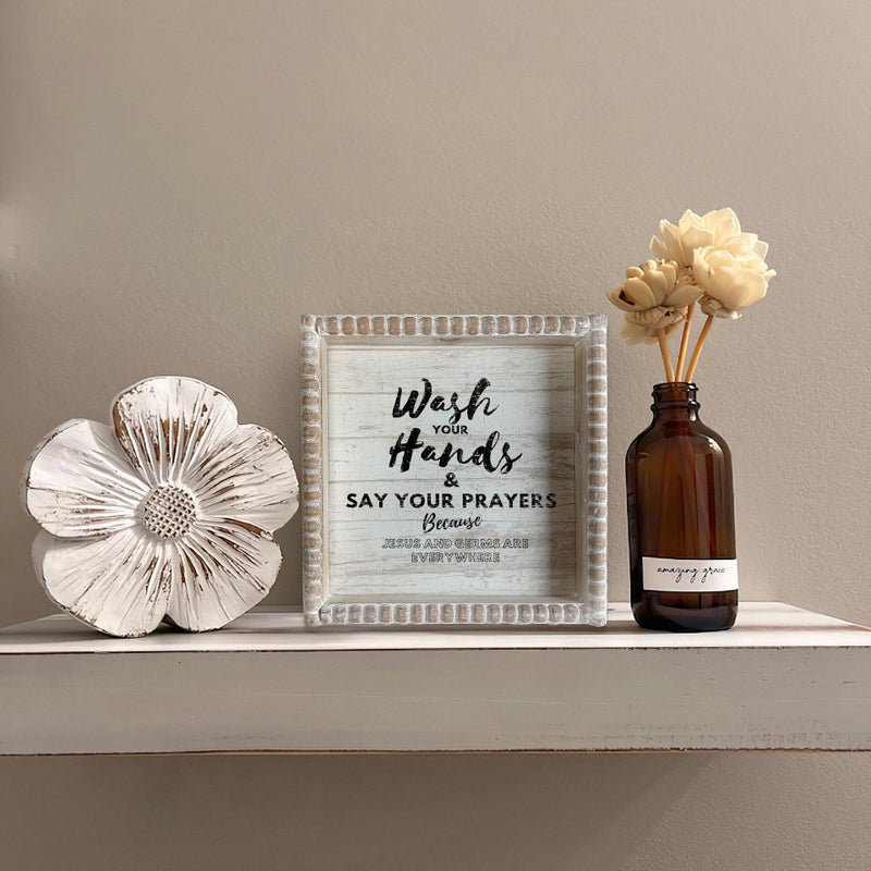 ZLFart Boho Farmhouse Wooden Framed Bathroom Decor Signs, Funny Restroom Decorative Plaque Small Cute, Toilet Rules Shelf Decoration (Wash Your Hands) - Image 3