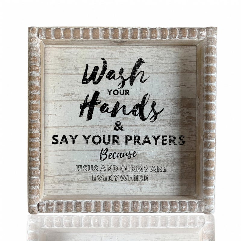 ZLFart Boho Farmhouse Wooden Framed Bathroom Decor Signs, Funny Restroom Decorative Plaque Small Cute, Toilet Rules Shelf Decoration (Wash Your Hands) - Image 1