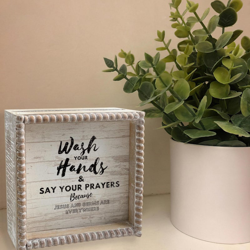 ZLFart Boho Farmhouse Wooden Framed Bathroom Decor Signs, Funny Restroom Decorative Plaque Small Cute, Toilet Rules Shelf Decoration (Wash Your Hands) - Image 4