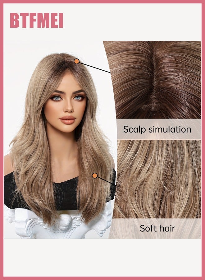 BTFMEI Brown Layered Wavy Wig with Bangs for Women – 60cm Synthetic Heat Resistant Fiber, Natural Fashion Wig, Comfortable Full Head Hairpiece with Free Cap for Daily Wear, Cosplay, Party, Wedding - Image 2