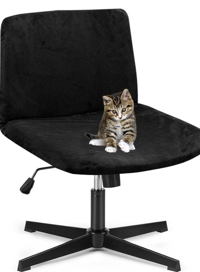 Deisy Dee Velvet Cross Legged Office Chair Covers - Upgrade Your Armless Wide Seat Computer Task Chair with Soft and Vibrant Velvet Stretch Covers - Transform Your Workspace in Minutes (Black) - Image 1