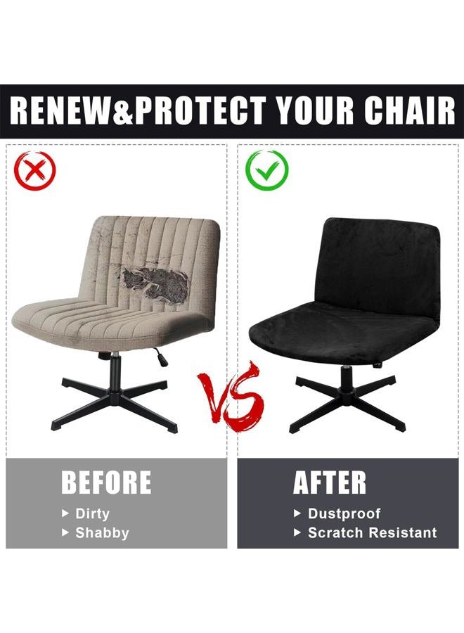 Deisy Dee Velvet Cross Legged Office Chair Covers - Upgrade Your Armless Wide Seat Computer Task Chair with Soft and Vibrant Velvet Stretch Covers - Transform Your Workspace in Minutes (Black) - Image 3