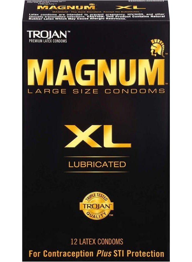 TROJAN Magnum XL Lubricated Premium Latex Condoms 12 Each - Image 1