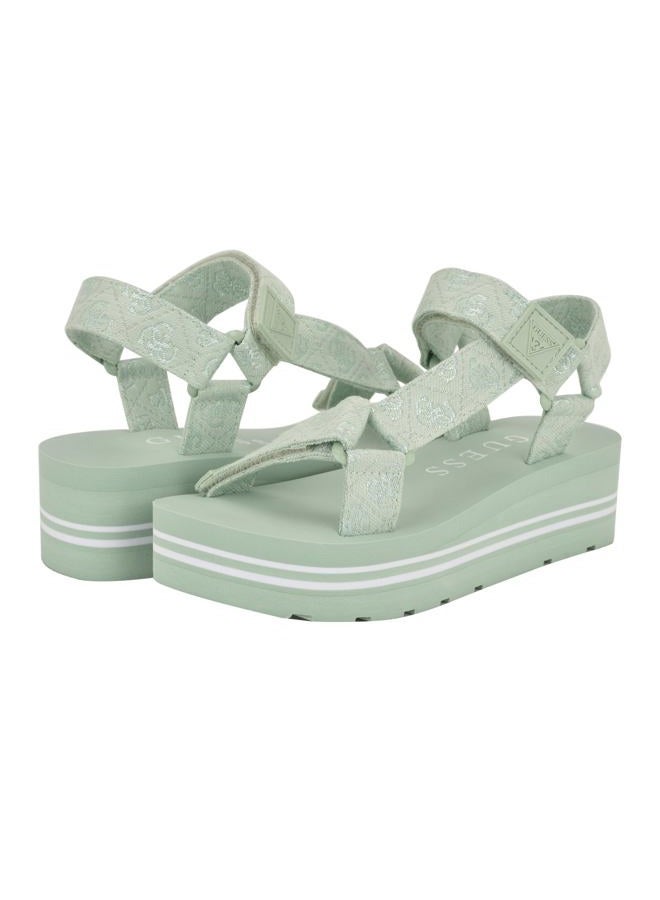 GUESS صندل أفين النسائي بكعب عريض، أخضر فاتح/شعار أبيض 330، 37 EU - Image 3