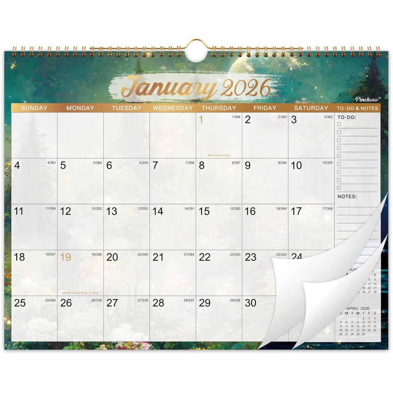 Pinchoco 2025-2026 Wall Calendar - Calendar 2025-2026, Jul.2025 - Dec.2026, 18 Months Wall Calendar 2025-2026, Strong Twin-Wire Binding, Large Blocks - Image 1