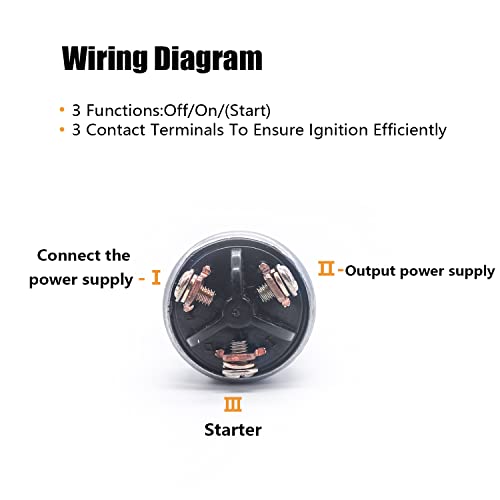mankk 3 Wires Ignition Switch with Key 12V Universal Engine Starter Key Switch Off/On/(Start) 3 Position with 2 Keys for Car Motorcycle Tractor UTV ATV Modified Car M-043 - Image 4