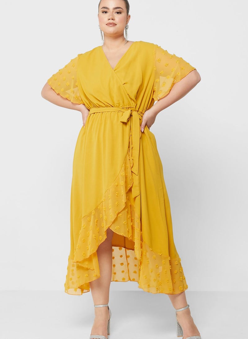 Dobby Detail Belted Fit & Flare Dress