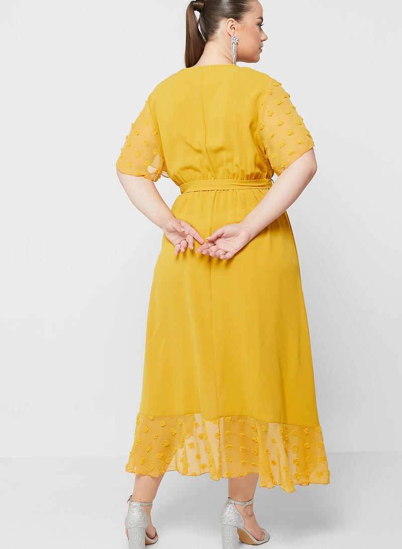 Dobby Detail Belted Fit & Flare Dress