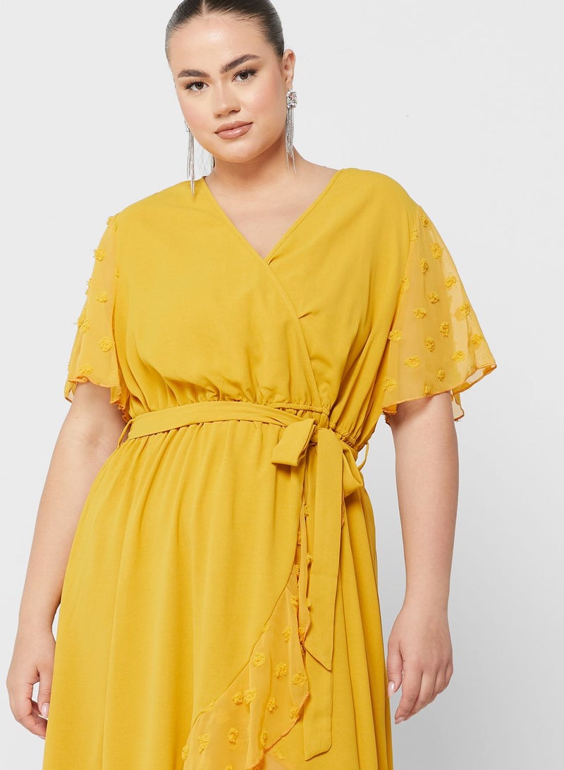 Dobby Detail Belted Fit & Flare Dress