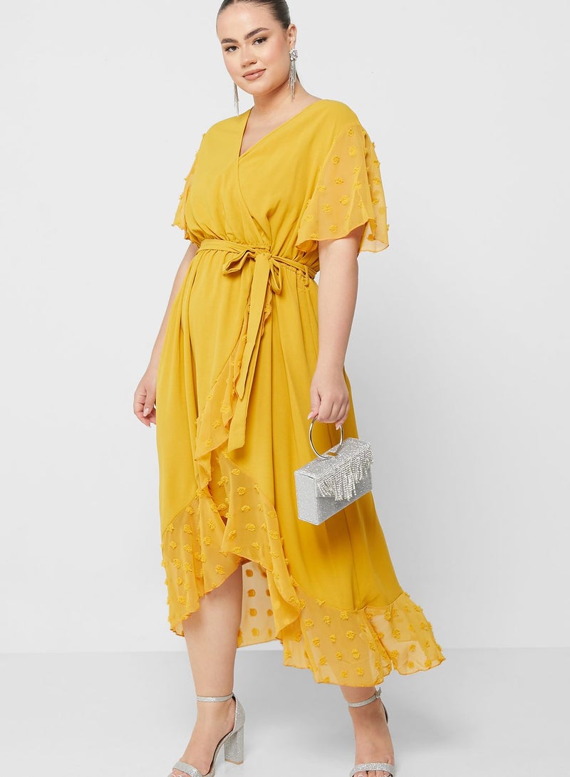 Dobby Detail Belted Fit & Flare Dress