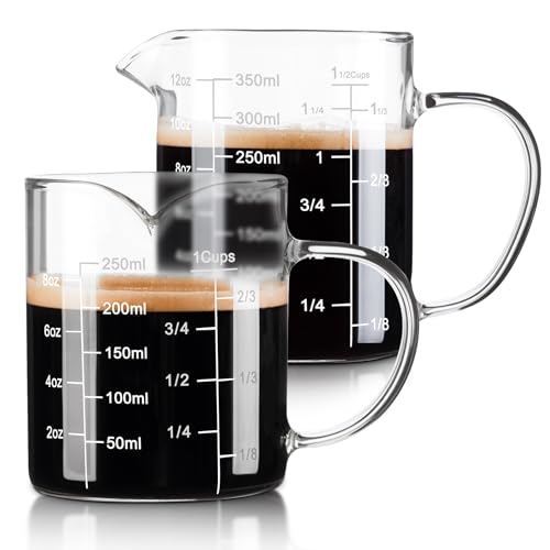 FrutPunch Glass Measuring Cup, Two-Pack (8OZ, 12OZ) with V-Shaped Mouth, Liquid Measuring Cups, Coffee Glass Measuring Cup with Handle, Suitable for Kitchen and Restaurant. - Image 1