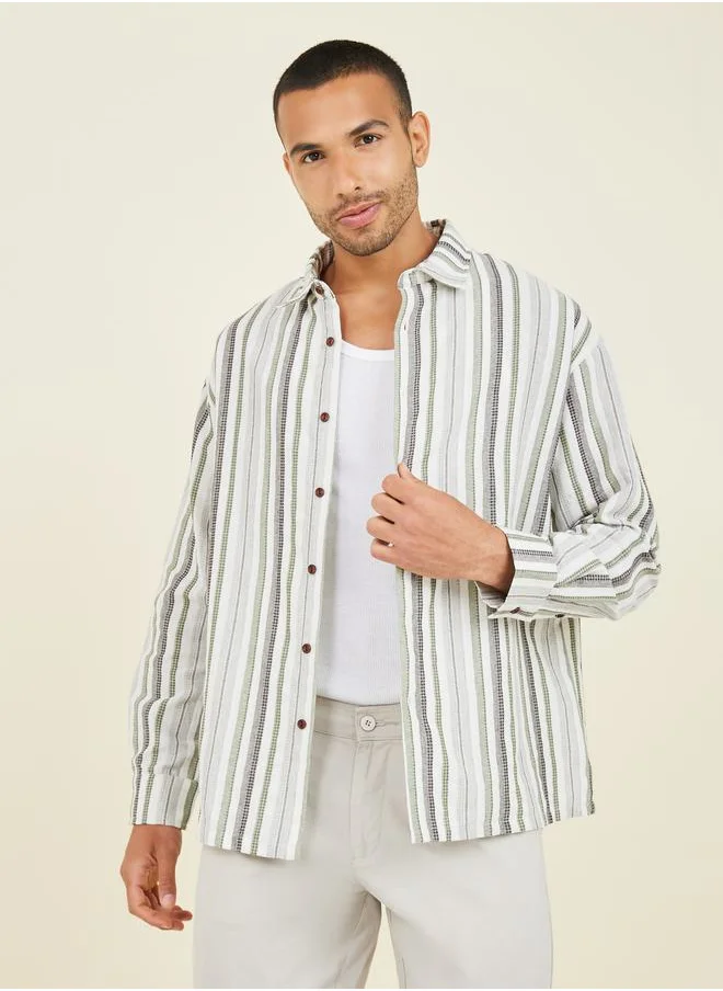 ستايلي Premium Cotton Striped Oversized Woven Shirt