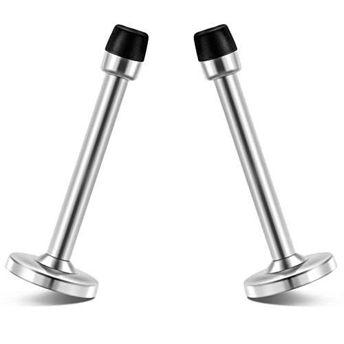 HUTLON Door Stopper 4 Inch Door Stop Wall Mounted Stainless Steel Door Stopper Rigid Brushed Satin Door Holder Silver 2 Pack - Image 1