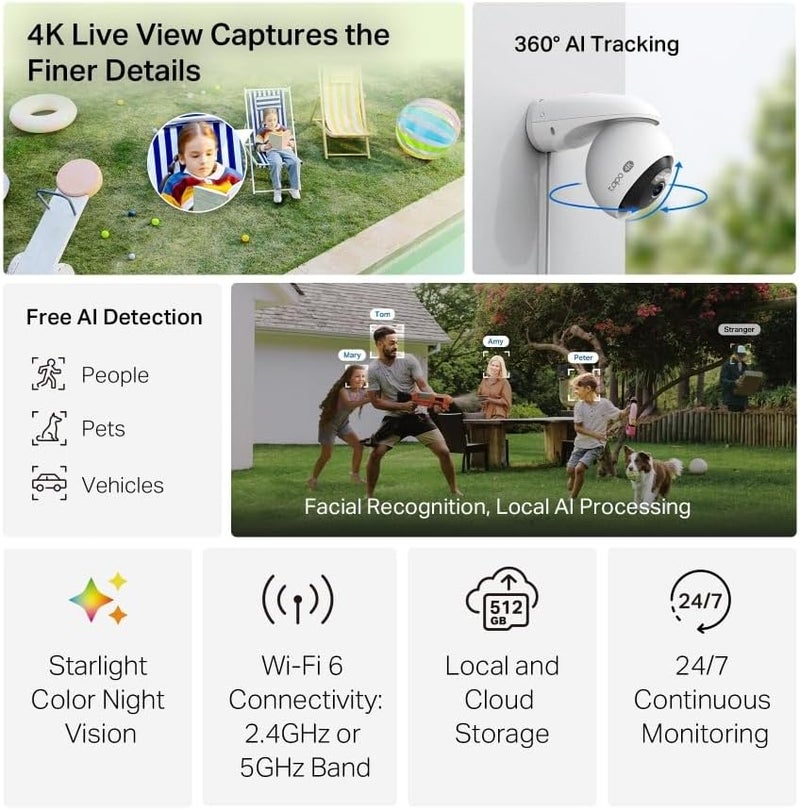 تابو كاميرا أمان خارجية Tapo C560WS 4K 8MP بميزة التصوير الدوار والميل - Image 1