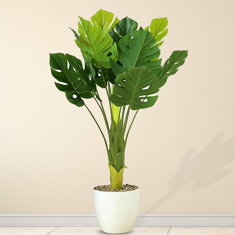 Ekhasa Monstera Artificial Plant with Pot for Home Decor Big Size 2 feet 4 inches 12 leaves Artificial Tree for Home Decoration Tall Plastic Green Decorative Indoor Long Plants for Living Room - Image 1