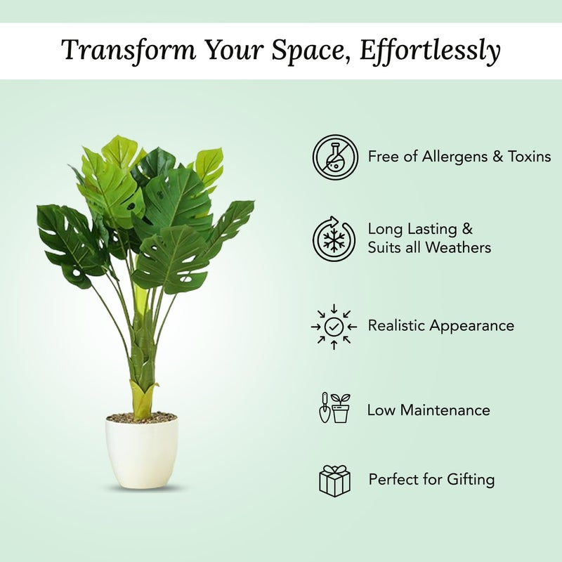 Ekhasa Monstera Artificial Plant with Pot for Home Decor Big Size 2 feet 4 inches 12 leaves Artificial Tree for Home Decoration Tall Plastic Green Decorative Indoor Long Plants for Living Room - Image 4