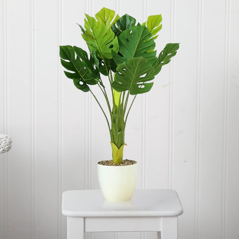 Ekhasa Monstera Artificial Plant with Pot for Home Decor Big Size 2 feet 4 inches 12 leaves Artificial Tree for Home Decoration Tall Plastic Green Decorative Indoor Long Plants for Living Room - Image 2