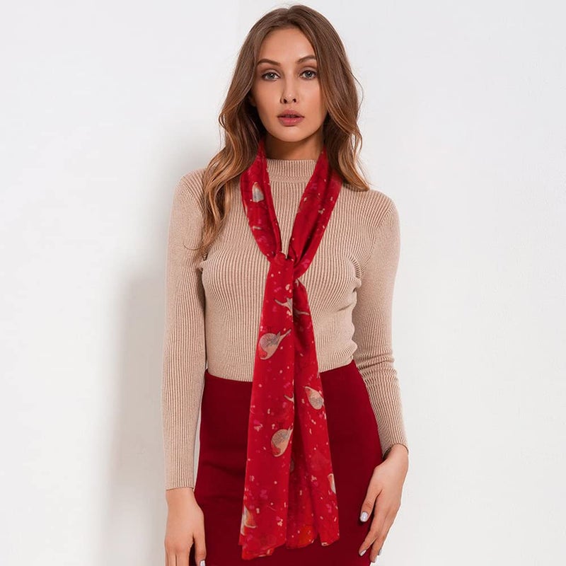 GERINLY Floral Birds Lovers Scarves for Womens Red Soft Cotton Shawls and Wraps Lightweight Christmas Neckwear Ladies - Image 5